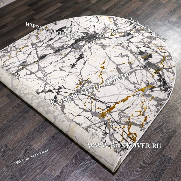 Турецкий Овальный Ковер Белый с Золотистым дизайн 05